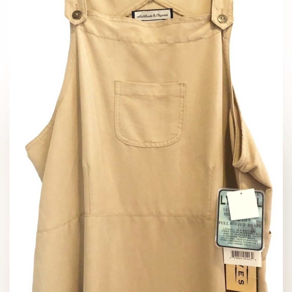 VTG Vintage Directives Lyocell Boho Tan Jumper Dress Utility Overalls Maxi XL - Picture 2 of 15